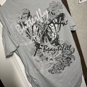 Gray Graphic T-Shirt with Butterfly Design